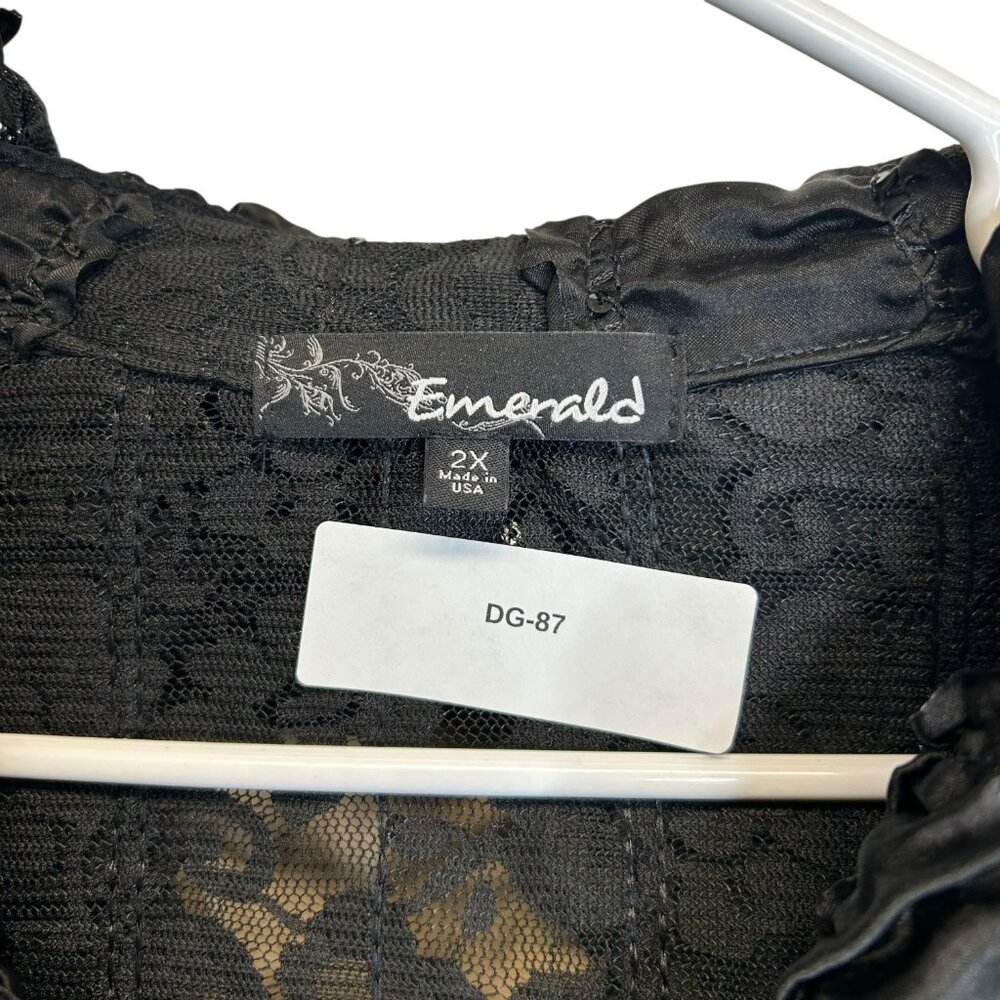 DG-87 Emerald Women's 2X Black Lace Ruffle Jacket With Floral Pattern & Button - Picture 4 of 4